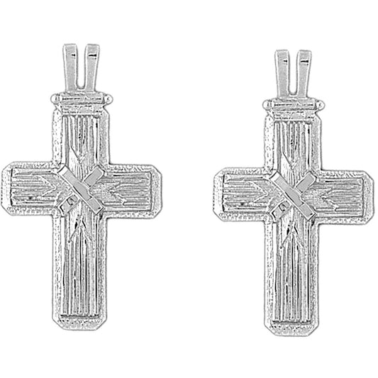 Sterling Silver 39mm Roped Cross Earrings
