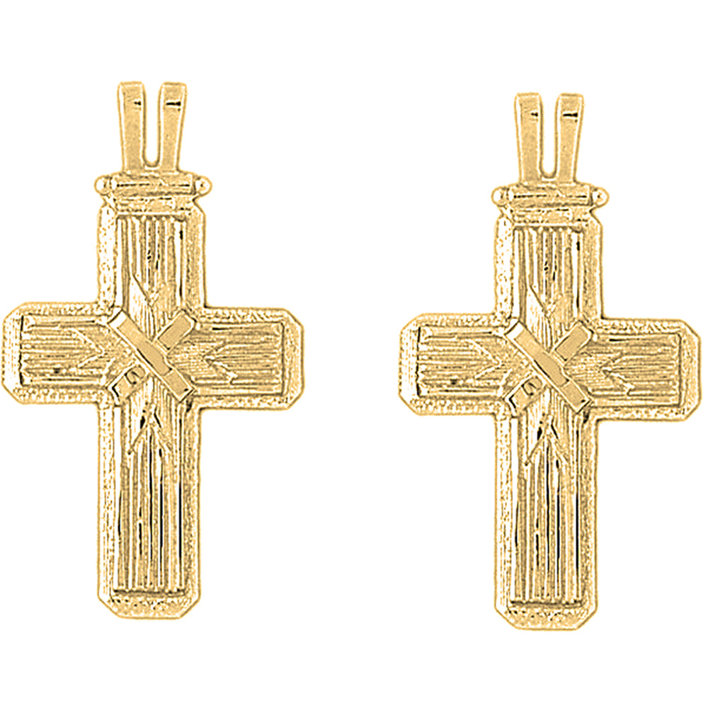 14K or 18K Gold 39mm Roped Cross Earrings