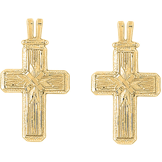 Yellow Gold-plated Silver 39mm Roped Cross Earrings