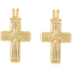 Yellow Gold-plated Silver 39mm Roped Cross Earrings