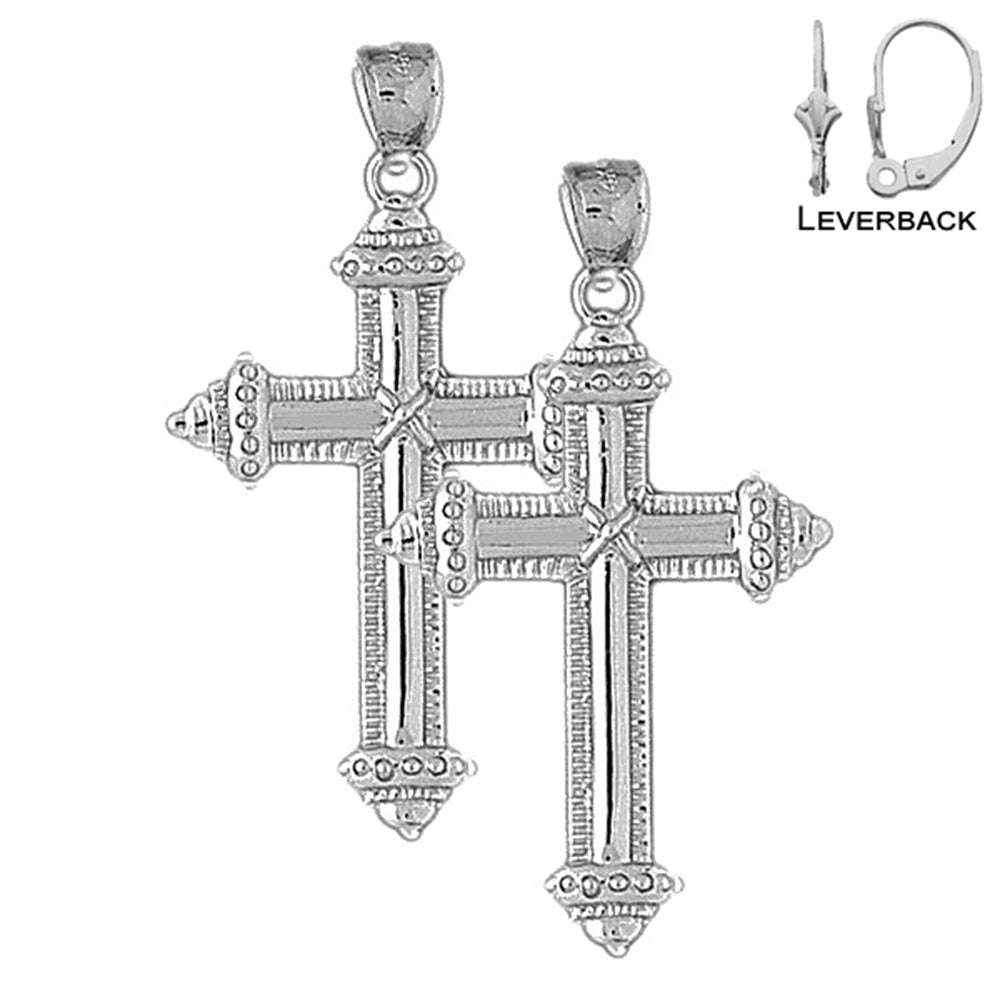 Sterling Silver 46mm Roped Cross Earrings (White or Yellow Gold Plated)