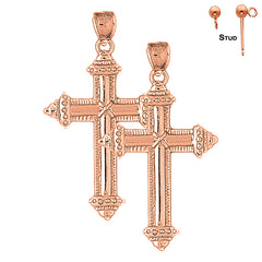 14K or 18K Gold Roped Cross Earrings