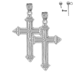 Sterling Silver 46mm Roped Cross Earrings (White or Yellow Gold Plated)