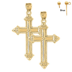 Sterling Silver 46mm Roped Cross Earrings (White or Yellow Gold Plated)