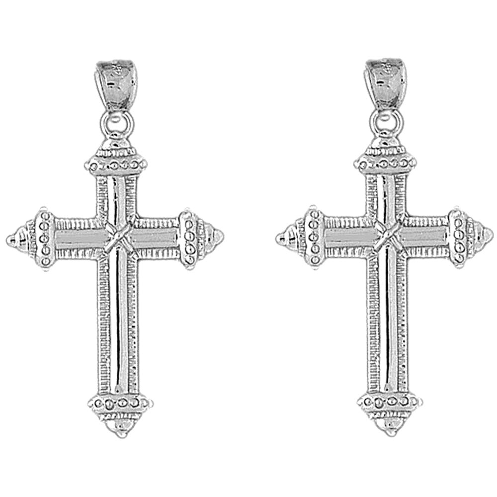 Sterling Silver 46mm Roped Cross Earrings