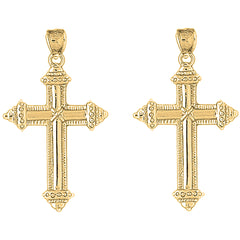 Yellow Gold-plated Silver 46mm Roped Cross Earrings