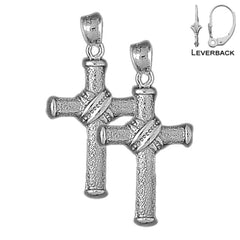 Sterling Silver 39mm Roped Cross Earrings (White or Yellow Gold Plated)