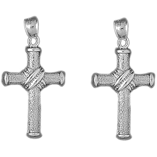 Sterling Silver 39mm Roped Cross Earrings