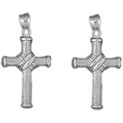 Sterling Silver 39mm Roped Cross Earrings