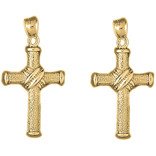 Yellow Gold-plated Silver 39mm Roped Cross Earrings