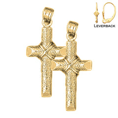 Sterling Silver 32mm Roped Cross Earrings (White or Yellow Gold Plated)