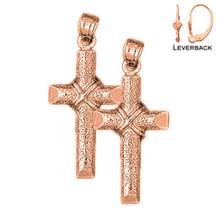 14K or 18K Gold Roped Cross Earrings