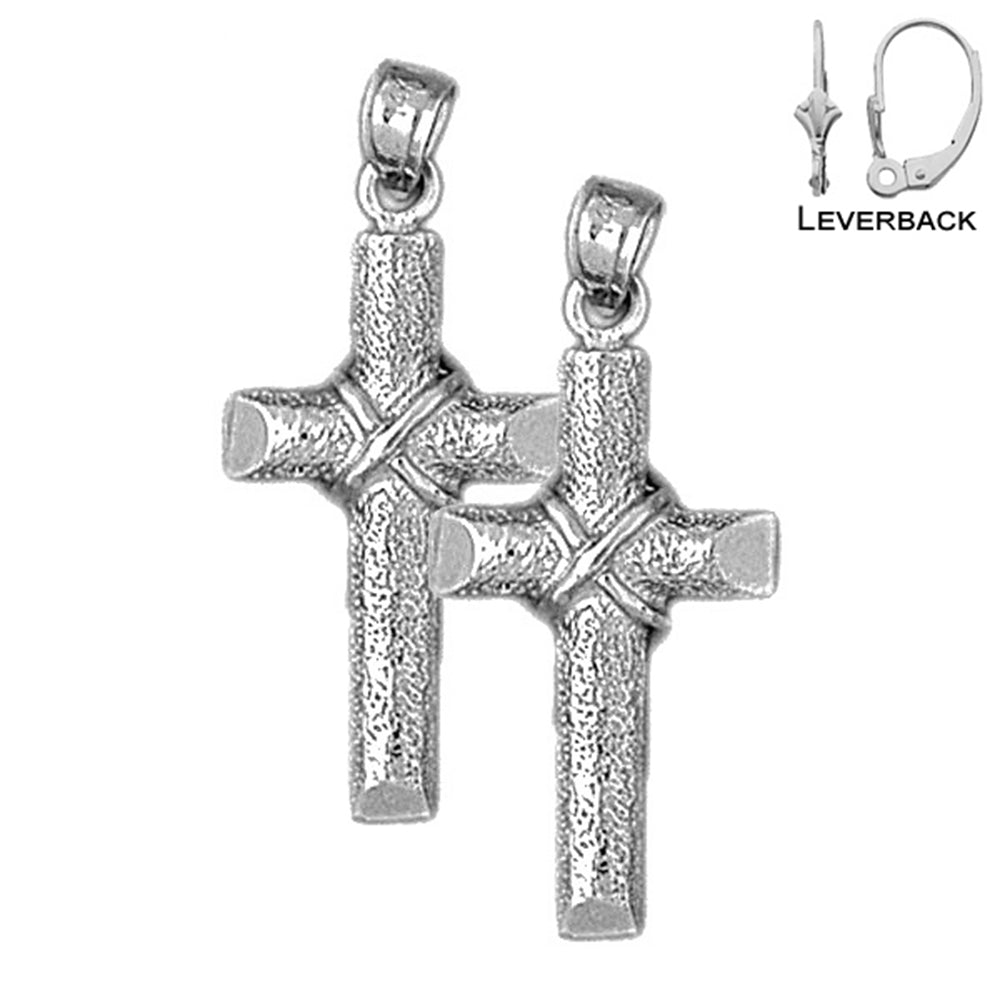 Sterling Silver 32mm Roped Cross Earrings (White or Yellow Gold Plated)