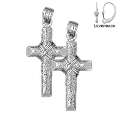 Sterling Silver 32mm Roped Cross Earrings (White or Yellow Gold Plated)