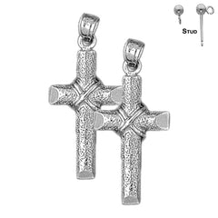 Sterling Silver 32mm Roped Cross Earrings (White or Yellow Gold Plated)