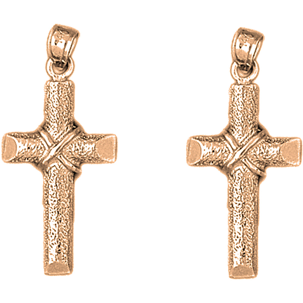 14K or 18K Gold 32mm Roped Cross Earrings