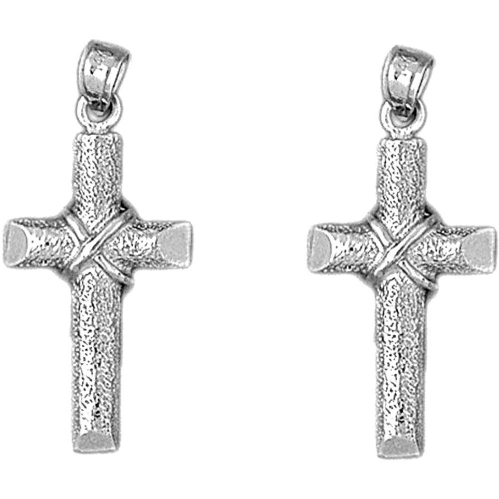 Sterling Silver 32mm Roped Cross Earrings