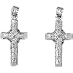 Sterling Silver 32mm Roped Cross Earrings