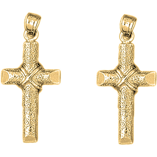 14K or 18K Gold 32mm Roped Cross Earrings