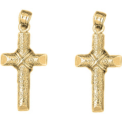 Yellow Gold-plated Silver 32mm Roped Cross Earrings
