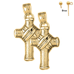 14K or 18K Gold Roped Cross Earrings