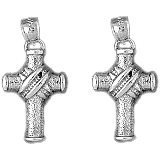 Sterling Silver 26mm Roped Cross Earrings