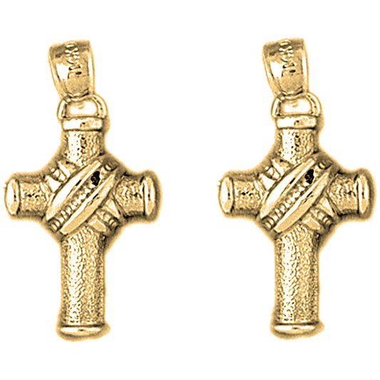 Yellow Gold-plated Silver 26mm Roped Cross Earrings