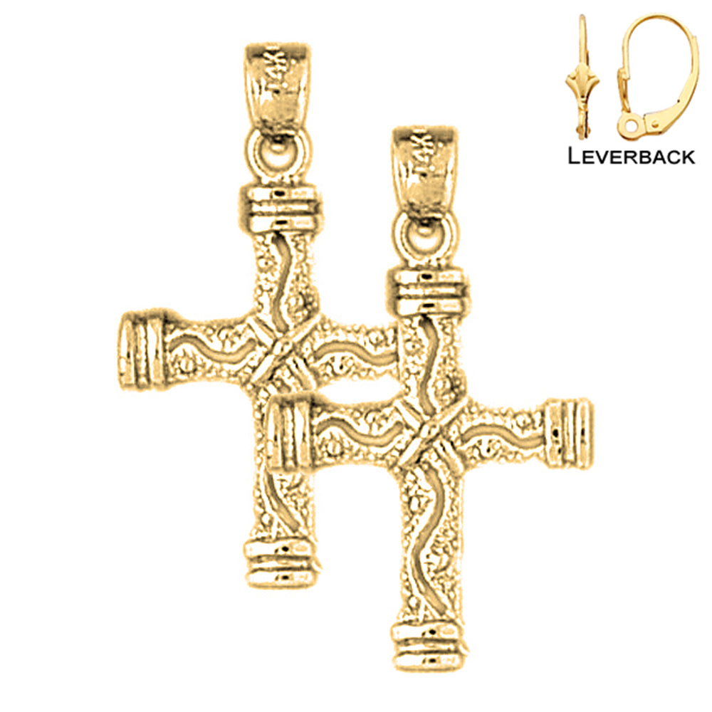 14K or 18K Gold Roped Cross Earrings