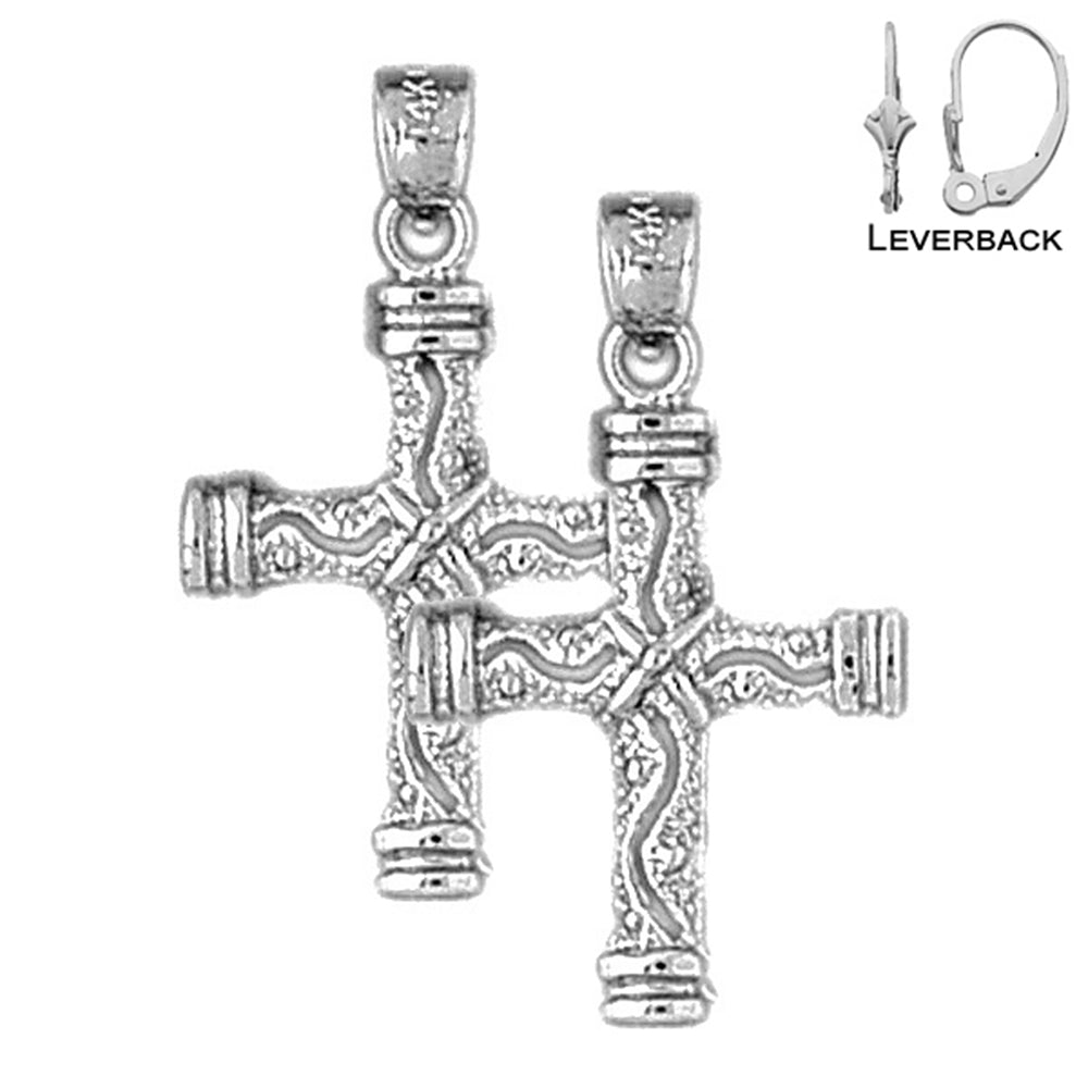 Sterling Silver 27mm Roped Cross Earrings (White or Yellow Gold Plated)