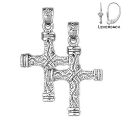 Sterling Silver 27mm Roped Cross Earrings (White or Yellow Gold Plated)