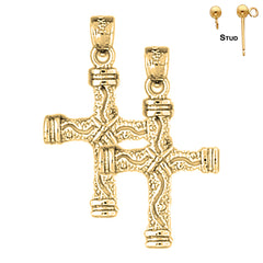 Sterling Silver 27mm Roped Cross Earrings (White or Yellow Gold Plated)