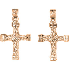 14K or 18K Gold 27mm Roped Cross Earrings