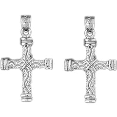 Sterling Silver 27mm Roped Cross Earrings