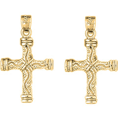 Yellow Gold-plated Silver 27mm Roped Cross Earrings