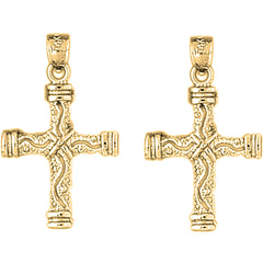 14K or 18K Gold 27mm Roped Cross Earrings