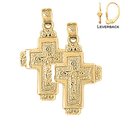 Sterling Silver 29mm Latin Cross Earrings (White or Yellow Gold Plated)