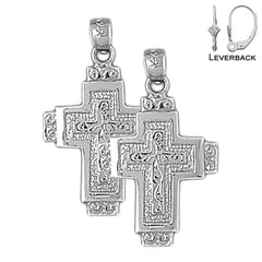 Sterling Silver 29mm Latin Cross Earrings (White or Yellow Gold Plated)