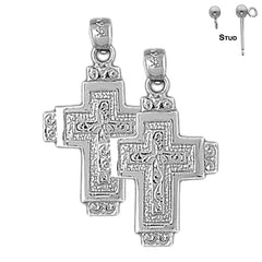 Sterling Silver 29mm Latin Cross Earrings (White or Yellow Gold Plated)