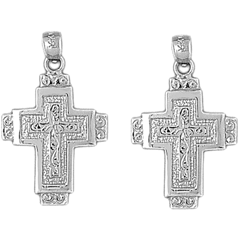 Sterling Silver 29mm Latin Cross Earrings