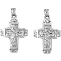 Sterling Silver 29mm Latin Cross Earrings