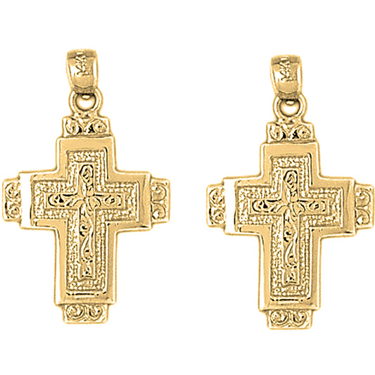 Yellow Gold-plated Silver 29mm Latin Cross Earrings