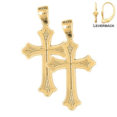 Sterling Silver 32mm Budded Cross Earrings (White or Yellow Gold Plated)