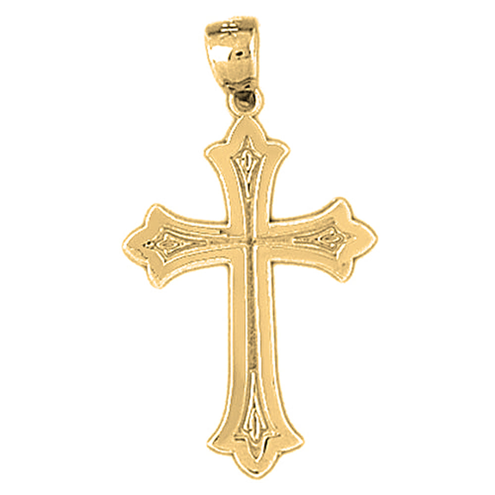 14K or 18K Gold Budded Cross Pendant