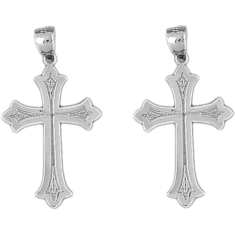 Sterling Silver 32mm Budded Cross Earrings