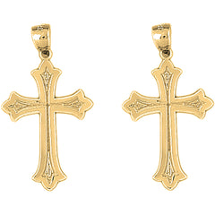 Yellow Gold-plated Silver 32mm Budded Cross Earrings