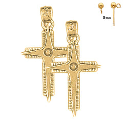 Sterling Silver 27mm Latin Cross Earrings (White or Yellow Gold Plated)