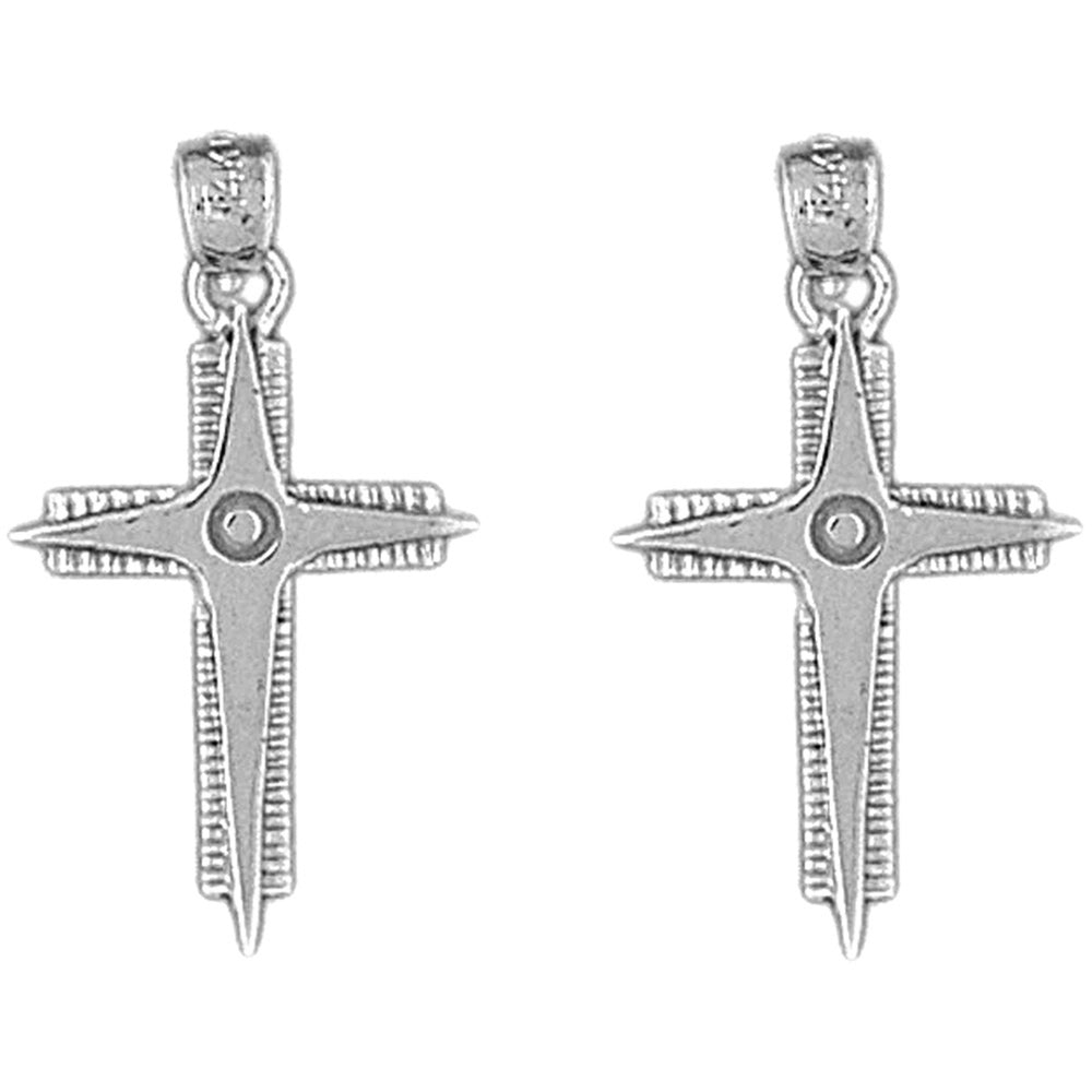 Sterling Silver 27mm Latin Cross Earrings