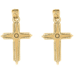 Yellow Gold-plated Silver 27mm Latin Cross Earrings