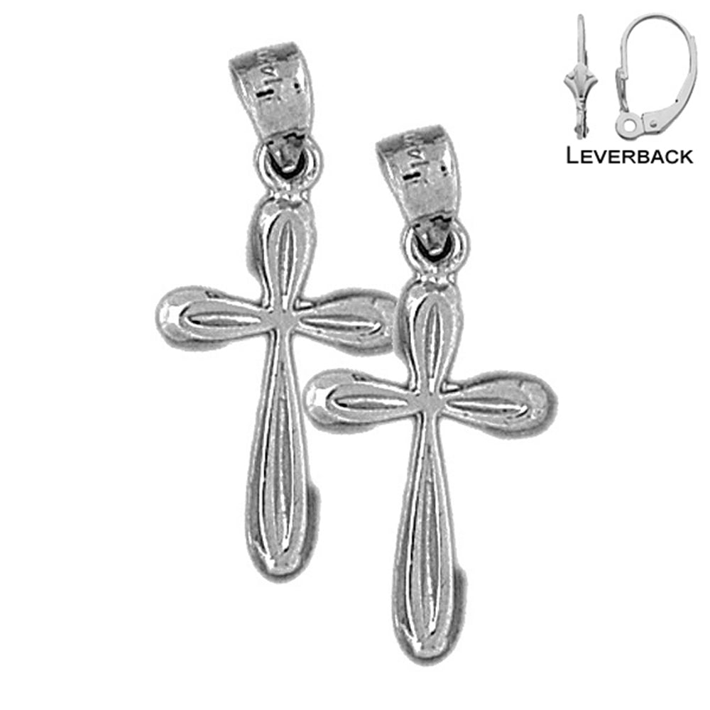 Sterling Silver 29mm Latin Cross Earrings (White or Yellow Gold Plated)