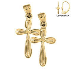 Sterling Silver 29mm Latin Cross Earrings (White or Yellow Gold Plated)